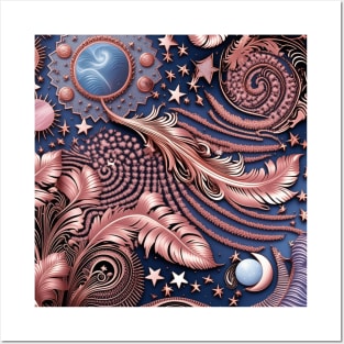 Other Worldly Designs- nebulas, stars, galaxies, planets with feathers Posters and Art